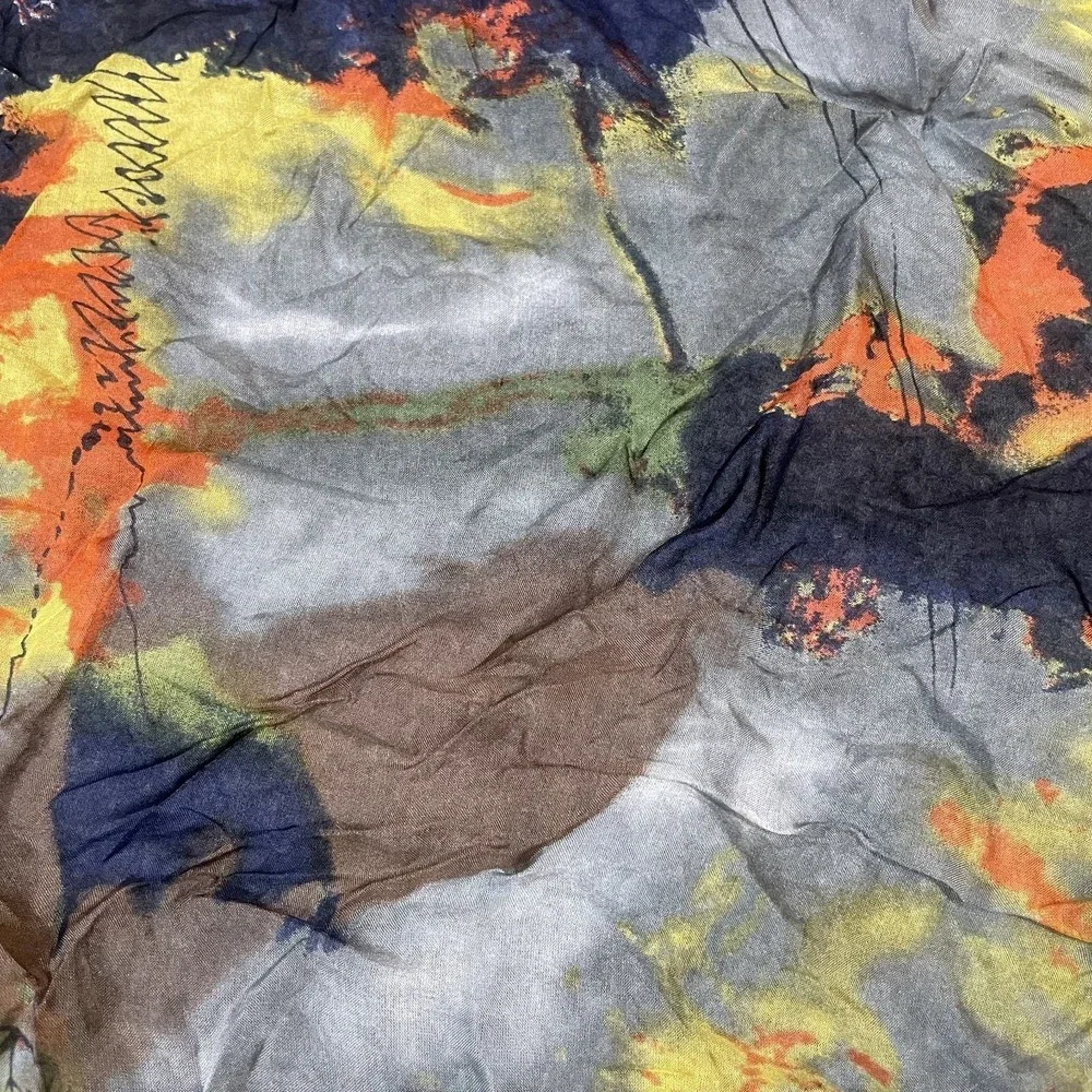 Alhariri Silk Scarf Womens OS Multicolor Abstract Landscape Crinkle Print Art